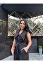 Women's Imported Fabric Button Detail Rose Patterned Belted Lined Special Design Jumpsuit Dress - 6