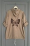 Women's Coffee Plus Size Butterfly Embroidered Sleeve Fold Cotton Linen Fabric Shirt Jacket