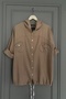 Women's Coffee Plus Size Butterfly Embroidered Sleeve Fold Cotton Linen Fabric Shirt Jacket - 2