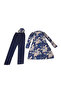 Navy Blue Floral Patterned Women's Hijab Swimsuit with Bonnet - 2