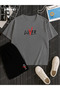 Not a Lover Loser Printed Cotton Unisex Gray T-Shirt-Black Shorts Set