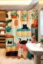 Bathroom Curtain, Shower Curtain with Sleeping Cats Pattern in the Room, Bathtub Curtain 175x200cm - 2