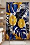 Bathroom Curtain, Indigo Leaves and Lemon Pattern Shower Curtain, Bathtub Curtain 175X200Cm - 3