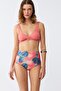 Women's Salmon Pad Top and Tropical Print High Waist Bikini Set