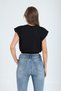 Charcoal Black 100% Cotton Padded Crop Crew Neck Knitted T-Shirt - 7