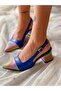 Cinderella Cobalt Blue Leather Color Glitter Detail 5 cm Heel Sandals - 4