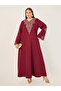 Burgundy Rhinestone Details Embroidered Maxi Jalabiya