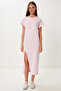 Slit Flexible Knitted Midi Dress Candy Pink Lub0123 - 2
