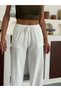Women's Linen Blend High Waist Wide Leg Summer Trousers with Elastic Waistband and Pockets - 4
