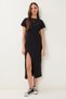 Slit Flexible Knitted Midi Dress Black Lub0123