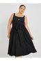 Plus Size Textured Strappy Midi Dress with Tie-Up Belt Detail - 3