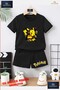 Children's Unisex “Pikhacu Half with Headphones“ Special Printed Crew Neck T-Shirt - Shorts Set