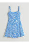 Lcw Vision Blue U-Neck Floral Strap Waist Sitting Mini Dress - 5
