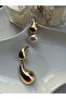 Gold Color Asymmetric Drop Model Pearl Detailed Modern Earrings - 3
