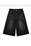Unisex Vintage Washed Retro Pattern Baggy Jean Capri Bermuda - 2