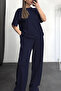 Women's Short Sleeve Summer Two Thread Combed Wide Leg Sweatpants Set - 3