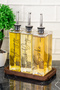 3-Piece Luxury 500ml Oil Pot Wooden Stand Silver Cover Glass Oil Pot Sunflower Oil Olive Oil Sauce Bowl Vinegar Bowl - 3