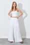 Women's Ecru Elastic Waist Wide Leg Wrinkle Trousers - 4