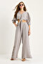 Women's Gray Tie-Detail Blouse Lined Buttoned Cuffed Pants Lined Top and Bottom Set 9266 60281046 - 3