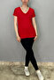 Women's Red Color and Collar Bat Sleeve T-Shirt - 3