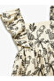 Cotton Square Neck Sleeveless Gipe Detail Embroidered Ruffle Dress - 3