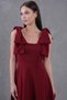 Women's Crepe Fabric Bow Strap Detail Square Neck Mini Burgundy Evening Dress 2030 - 6