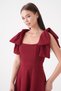 Burgundy Crepe Fabric Bow Strap Design Square Neck Mini Evening Dress 2030 - 7