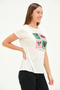 Crew Neck Short Sleeve Regular Size Printed Basic Women's T-Shirt 20601 Ecru - 3