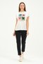Crew Neck Short Sleeve Regular Size Printed Basic Women's T-Shirt 20601 Ecru