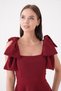 Burgundy Crepe Fabric Bow Strap Design Square Neck Mini Evening Dress 2030 - 2