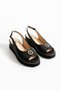 Women's Genuine Leather Wedge Heeled Shoes Black - 3