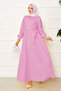 Side-Tie Shirt Collar Dress Pink