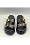 Rosa Black Genuine Leather Buckle Studded Women's Slippers – Comfortable, Stylish and Orthopedic - 6