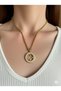 Women's Steel Gold Color Evil Eye Beaded Round Model Necklace - 3