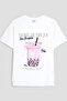 Girls' Bubble Tea Printed White T-Shirt – Summer Cotton