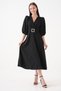 New Season Stretch Fabric Double Breasted Collar Stone Belt Design Women's Midi Dress 3602 - 6