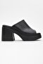 Nola Black Skin Genuine Leather Women's Platform Heeled Slippers - 6