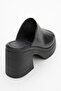 Nola Black Skin Genuine Leather Women's Platform Heeled Slippers - 5
