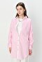 Striped Shirt Collar Cotton Tunic Pink