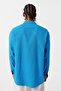 Basic Oversize Pamuk Keten Gömlek İndigo - 5