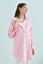 Striped Shirt Collar Cotton Tunic Pink - 6