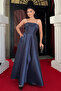 Taffeta Satin Fabric Strap Evening Dress - Dark Blue - 2