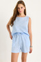 Women's Baby Blue Thick Strap Blouse Elastic Waist Pocket Detail Shorts Self-Flower Embroidered Muslin Set 60282018 - 4
