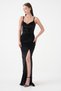 Women's Velvet Low-cut and Slit Detailed Sling Evening Dress - 5