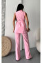 Women's Shawl Collar and Belted Vest Pants Suit Pink - 5