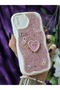 iPhone X / XS Compatible Stylish Phone Case with Heart Pink Glitter Pearl and Ribbon Detail - 4