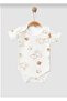 Teddy Bear Printed Short Sleeve 100% Cotton Set of 3 Baby Unisex Bodysuit - 2