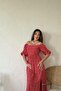 Women's Summer Red Floral Patterned Back Low-Cut Midi Length Dress 11B-6940 - 7