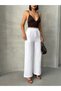 Emma Women's White Thin Shile Fabric Summer Trousers with Elastic Waist High Waist Loose Leg Side Pockets - 2