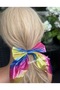 Rainbow Mermaid Shiny Glitter Colorful Long Tail with Scarf Big Bow Rubber Buckle - 3